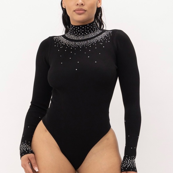Jackets & Blazers - 210. Violet Jeweled Turtleneck Bodysuit In Black